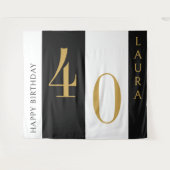Aangepaste naam- en leeftijdsbanner zwart goud wit wandkleed (Voorkant (horizontaal))