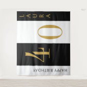 Aangepaste naam- en leeftijdsbanner zwart goud wit wandkleed (Voorkant)