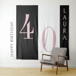 Aangepaste naam- en leeftijdsbanner zwart roze wit wandkleed