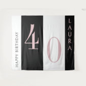 Aangepaste naam- en leeftijdsbanner zwart roze wit wandkleed (Voorkant (horizontaal))