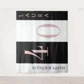 Aangepaste naam- en leeftijdsbanner zwart roze wit wandkleed (Voorkant)
