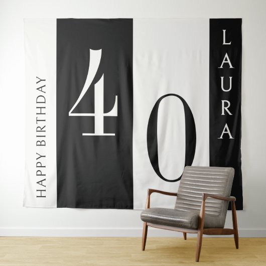 Aangepaste naam- en leeftijdsbanner, zwart-witte v wandkleed (In Situ (horizontaal))