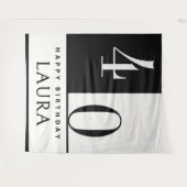 Aangepaste naam- en leeftijdsbanner, zwart-witte v wandkleed (Voorkant (horizontaal))