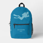 Aangepaste naam en locatie Scuba Diver Bedrukte Rugzak (Voorkant)