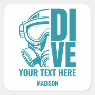 Aangepaste naam en locatie Scuba Diving Vierkante Sticker