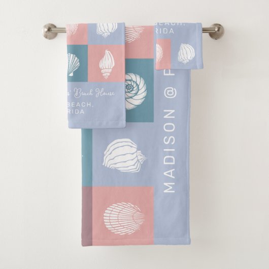 Aangepaste naam en locatie Seashells Patroon Bad Handdoek (Insitu)
