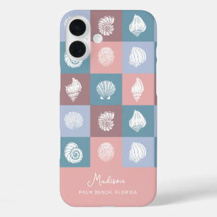 Aangepaste naam en locatie Seashells Patroon iPhone 16 Plus Hoesje