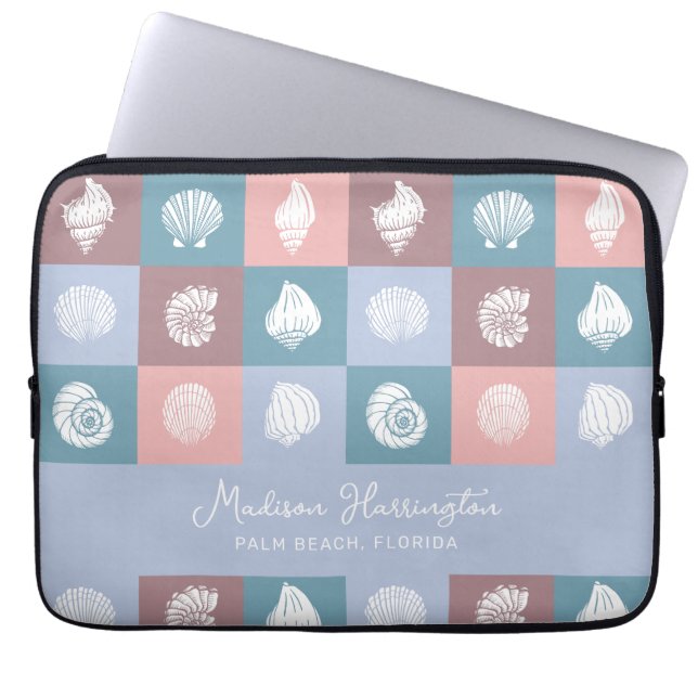Aangepaste naam en locatie Seashells Patroon Laptop Sleeve (Voorkant)