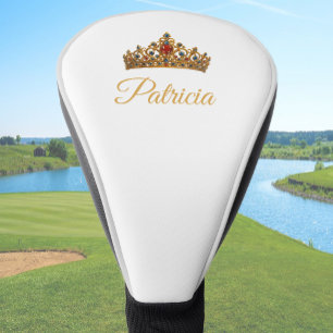 Aangepaste naam en met juwelen bezette gouden kroo golfheadcover