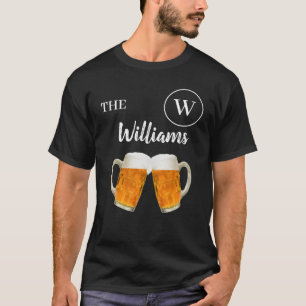 Aangepaste naam en monogram bier zwart t-shirt