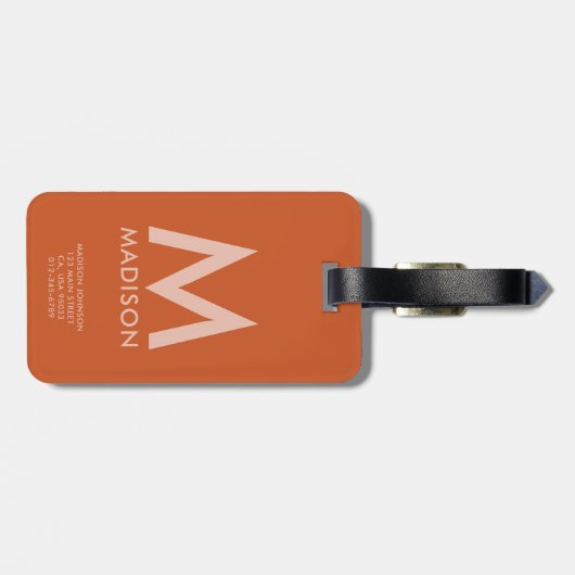 Aangepaste naam en monogram | Modern minimalisme Bagagelabel (Achterkant horizontaal)