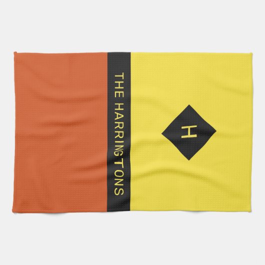 Aangepaste naam en monogram theedoek (Horizontaal)