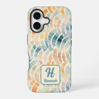 Aangepaste Naam en Monogrammed Waterverf Patroon iPhone 16 Hoesje