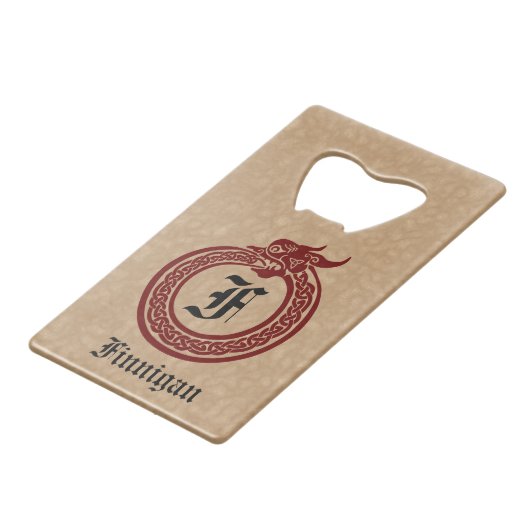 Aangepaste naam en monogrammen Celtic Style Ourobo Creditkaart Flessenopener (Achterkant Gekanteld)