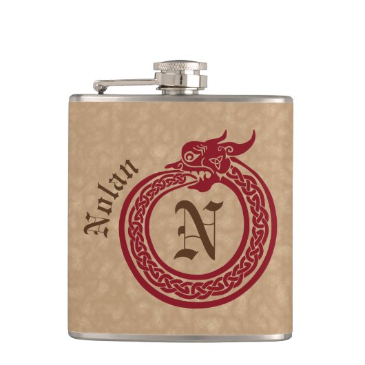 Aangepaste naam en monogrammen Celtic Style Ourobo Heupfles (Voorkant)