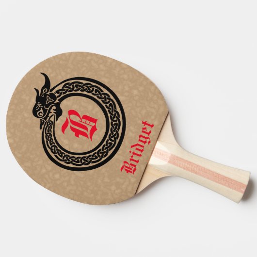 Aangepaste naam en monogrammen Celtic Style Ourobo Tafeltennisbatje (Zijkant)