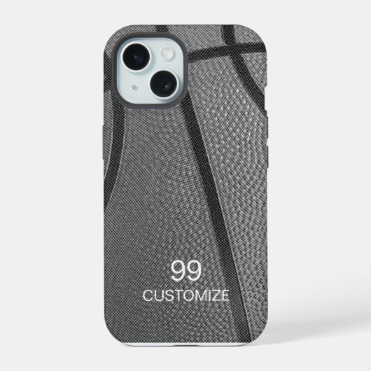 Aangepaste naam en nummer basketbal iPhone 15 case (Achterkant)