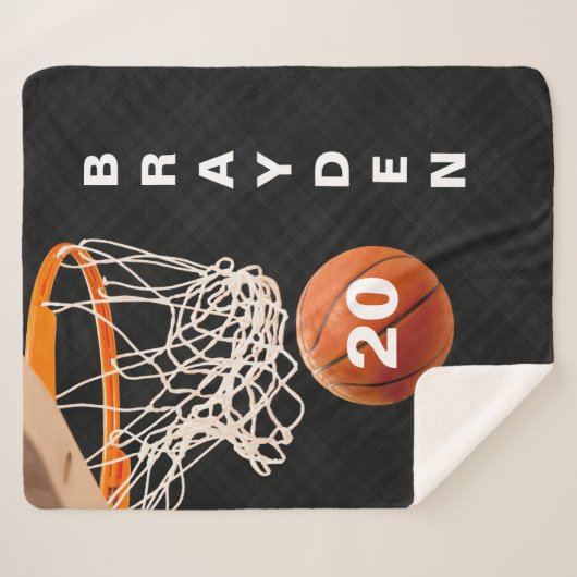 Aangepaste naam en nummer Basketball Sherpa Blanke Deken (Voorkant (horizontaal))