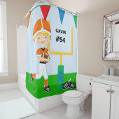 Aangepaste naam en nummer Oranje Football Player Douchegordijn (In situ)