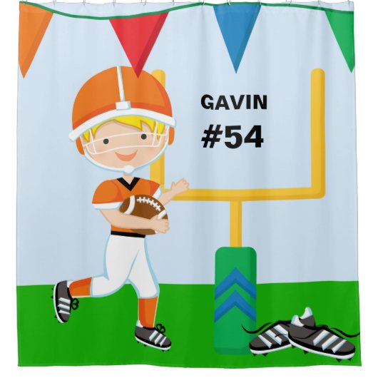 Aangepaste naam en nummer Oranje Football Player Douchegordijn (Voorkant)