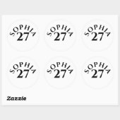 Aangepaste naam en nummer ronde sticker (Vel)