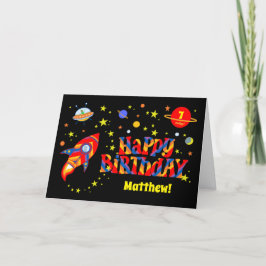 Aangepaste naam en ouderdag met ruimteschip feestdagen kaart