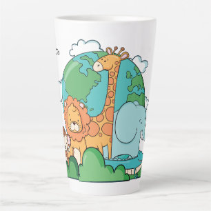 Aangepaste naam en tekst aarde met dieren latte mok