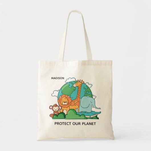Aangepaste naam en tekst aarde met dieren tote bag (Voorkant)
