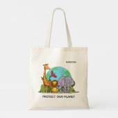 Aangepaste naam en tekst aarde met dieren tote bag (Achterkant)