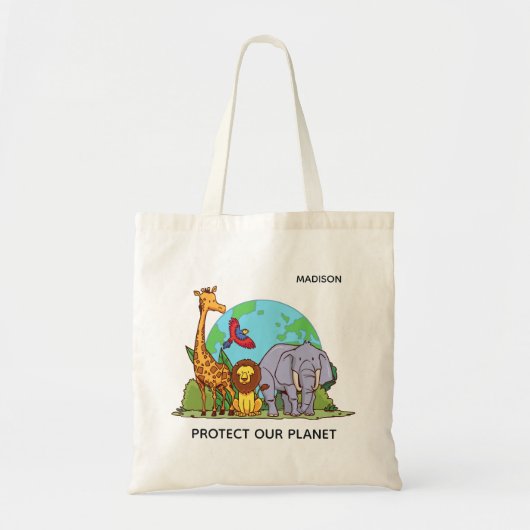Aangepaste naam en tekst aarde met dieren tote bag (Voorkant)