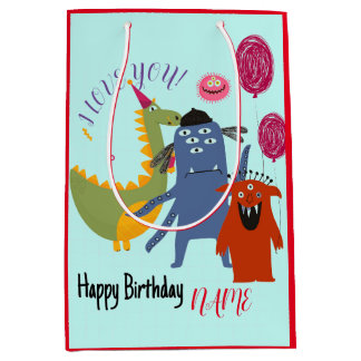 AANGEPASTE NAAM EN TEKST HAPPY MONSTER CADEAUZAK MEDIUM CADEAUZAKJE