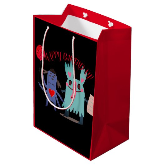 AANGEPASTE NAAM EN TEKST HAPPY MONSTER CADEAUZAK MEDIUM CADEAUZAKJE (Achterkant Gekanteld)