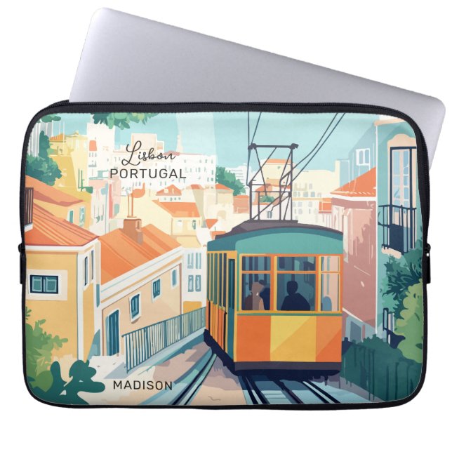 Aangepaste naam en tekst Lissabon Portugal Laptop Sleeve (Voorkant)