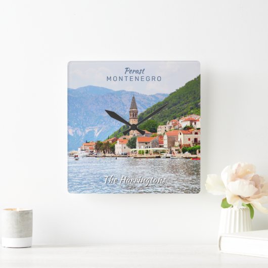 Aangepaste naam en tekst Montenegro Vierkante Klok (Huis)