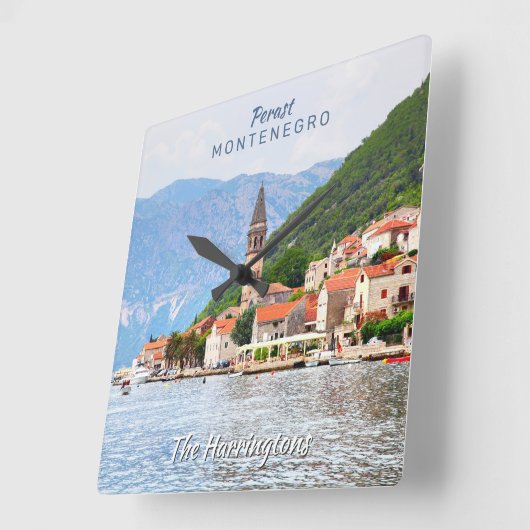 Aangepaste naam en tekst Montenegro Vierkante Klok (Hoek)