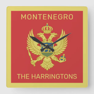 Aangepaste naam en tekst Montenegro vlag Vierkante Klok