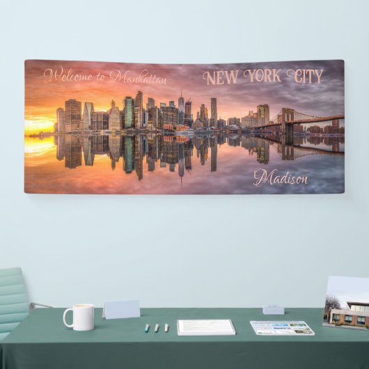 Aangepaste naam en tekst New York City Skyline Spandoek (Beurs)