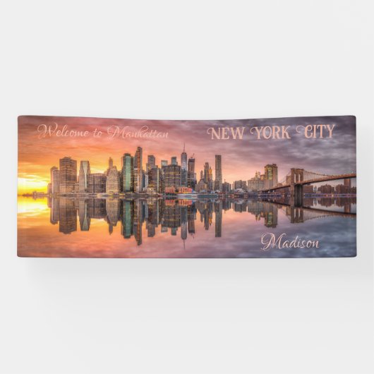 Aangepaste naam en tekst New York City Skyline Spandoek (Horizontaal)