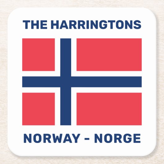 Aangepaste naam en tekst Noorse vlag Kartonnen Onderzetters (Voorkant)