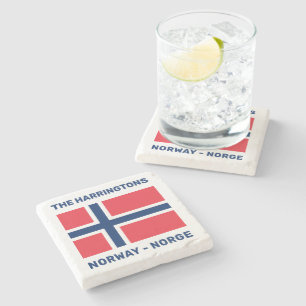 Aangepaste naam en tekst Noorse vlag Stenen Onderzetter