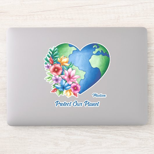 Aangepaste naam en tekst Planet Earth Heart Sticker (Computer)
