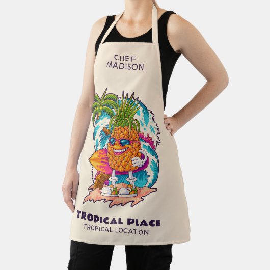 Aangepaste naam en tekst surfende ananas schort (Insitu)