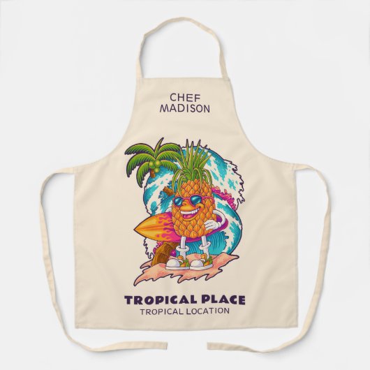 Aangepaste naam en tekst surfende ananas schort (Voorkant)