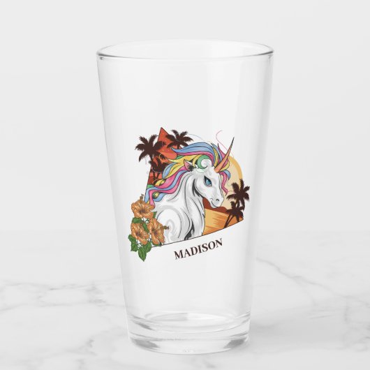 Aangepaste naam en tekst Tropical Unicorn Glas (Voorkant)