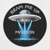 Aangepaste naam en tekst UFO-ruimteschip Labels (Design 1)