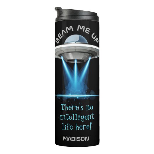 Aangepaste naam en tekst UFO-ruimtetummer Thermosbeker (Geroteerd rechts)