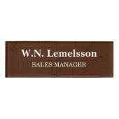 Aangepaste naam en titel Bruin Leder-achtige textu Naambadge (Voorkant)