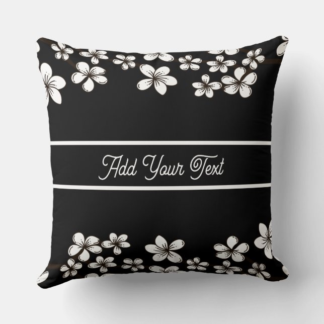 Aangepaste Naam En Witte Bloem Kussen (Achterkant)