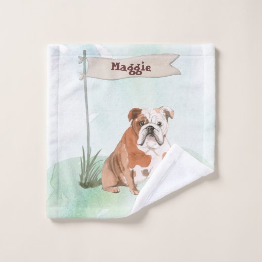 Aangepaste naam Engelse Bulldog Pet Dog Bad Handdoek (Wasdoekje)