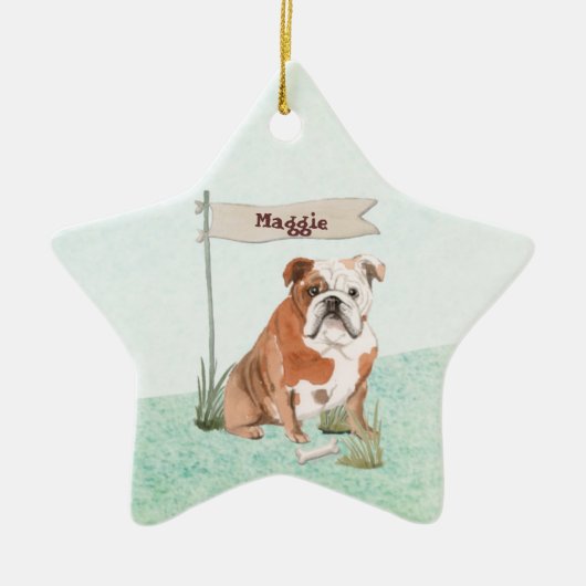 Aangepaste naam Engelse Bulldog Pet Dog Keramisch Ornament (Voorkant)